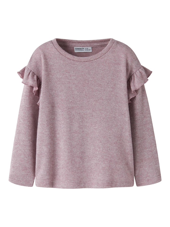 Rammi glittrig långärmad topp till flicka med volanger i rosa från Name It