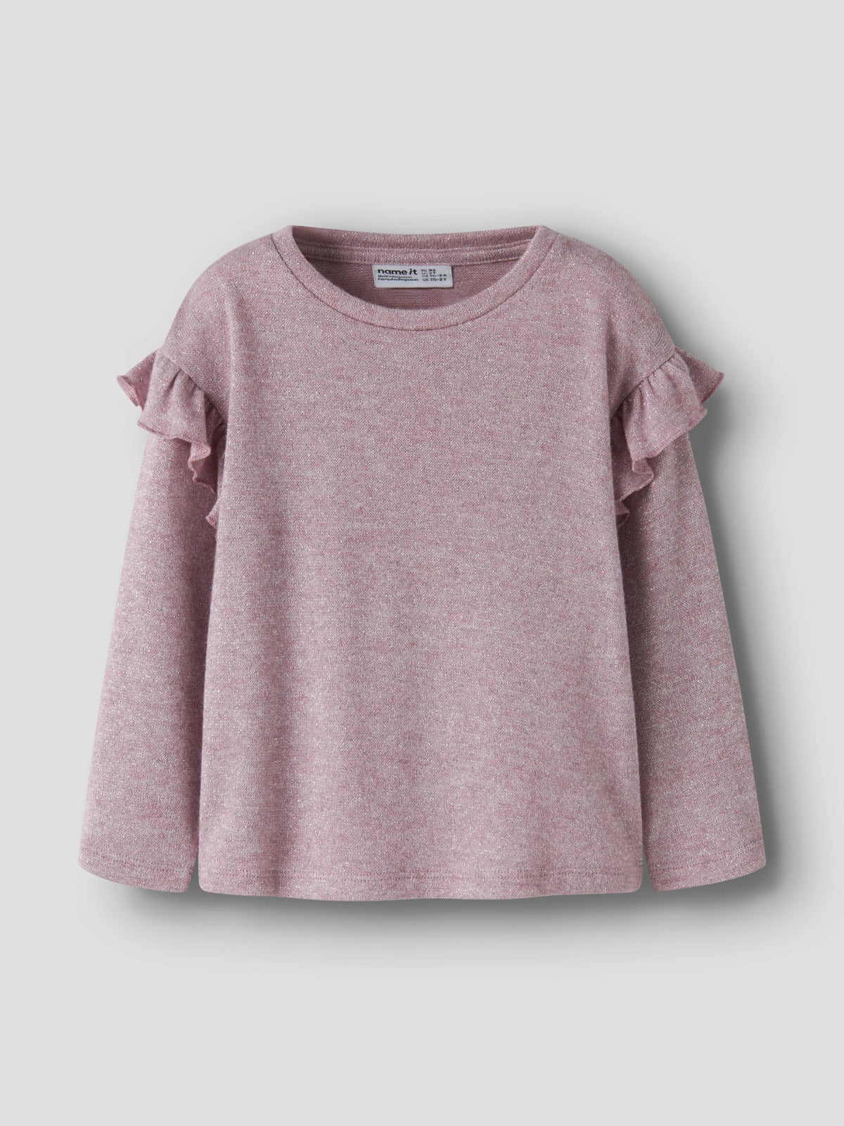 Rammi glittrig långärmad topp till flicka med volanger i rosa från Name It