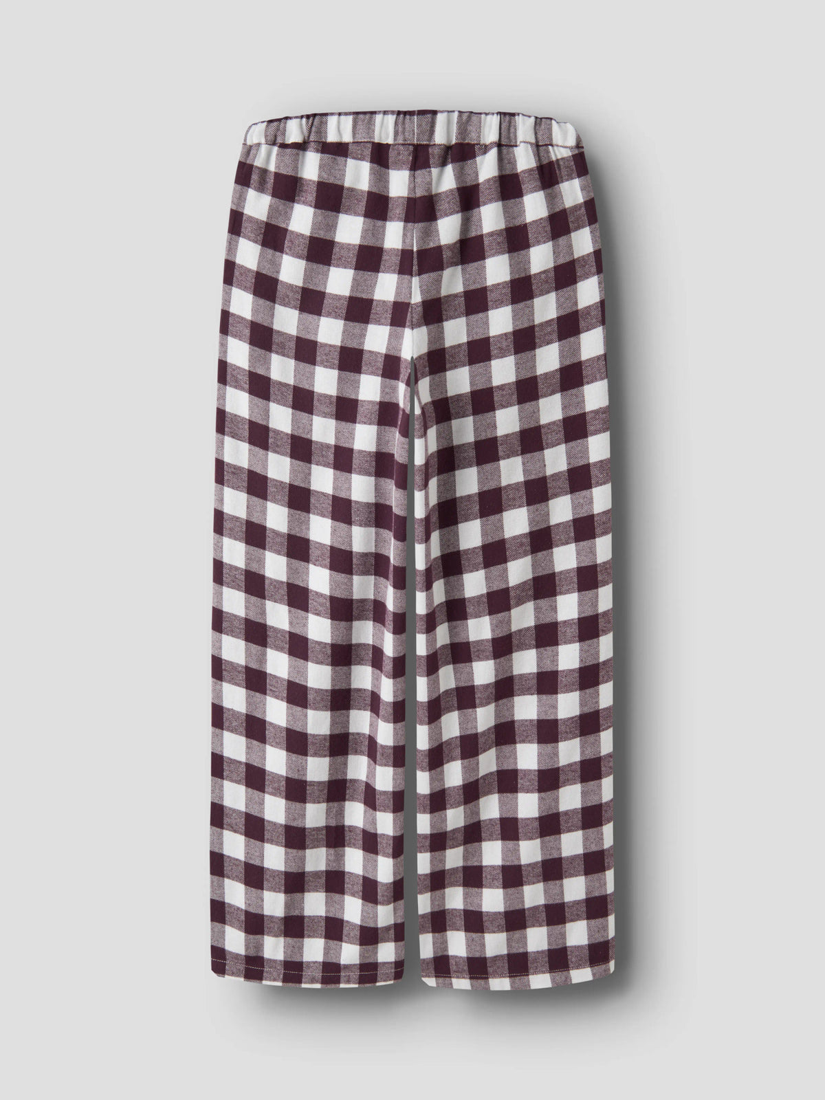 Name It Runiq rutiga flanellbyxor för barn i vinrött och vitt med vida ben.