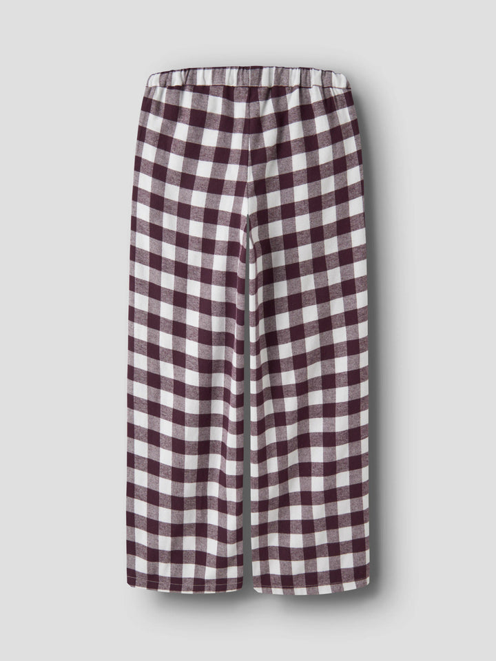 Name It Runiq rutiga flanellbyxor för barn i vinrött och vitt med vida ben.