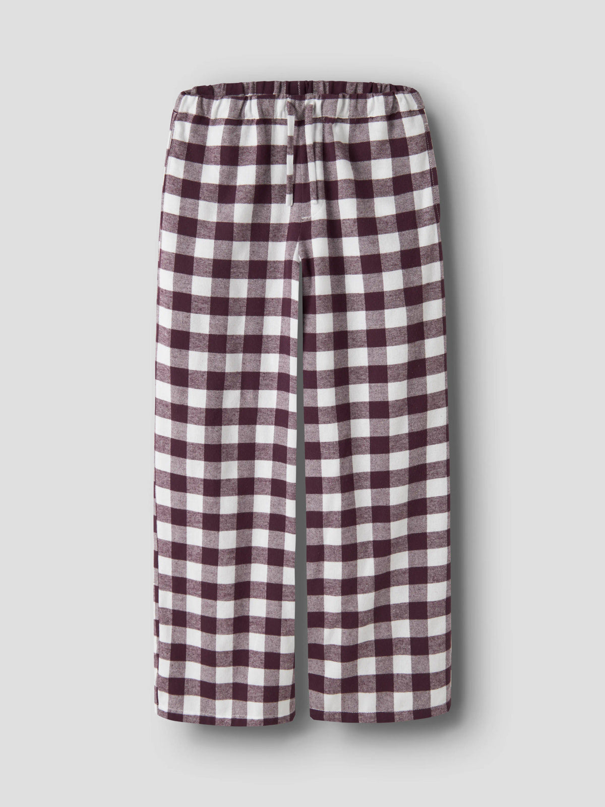 Name It Runiq rutiga flanellbyxor för barn i vinrött och vitt med vida ben.