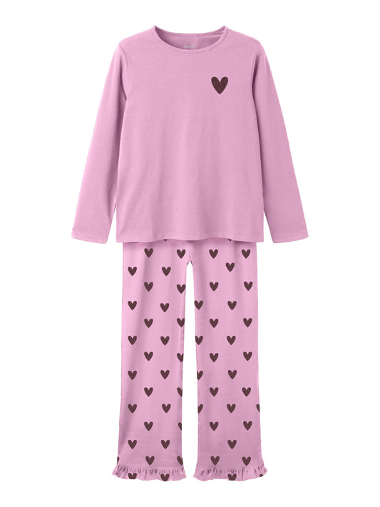 Name It Reaq rosa pyjamas med hjärtan för flicka – tvådelat pyjamasset med lång ärm och byxor