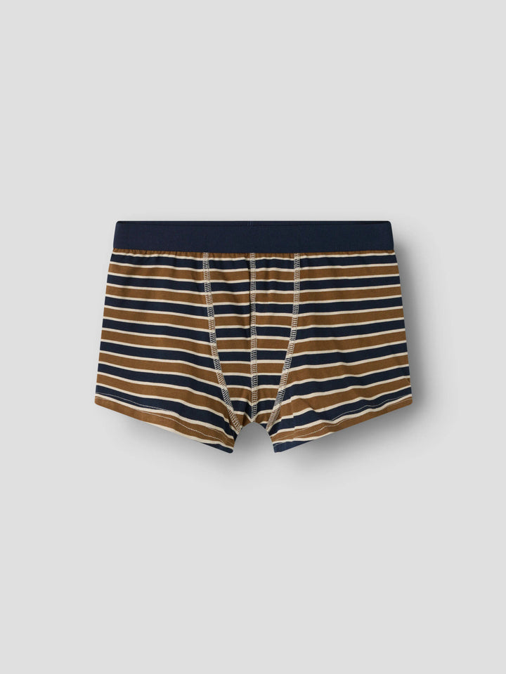 Redesq boxerkalsonger 3-pack för pojke från Name It i marinblått, beige och randigt med CHILL MODE på resåren.