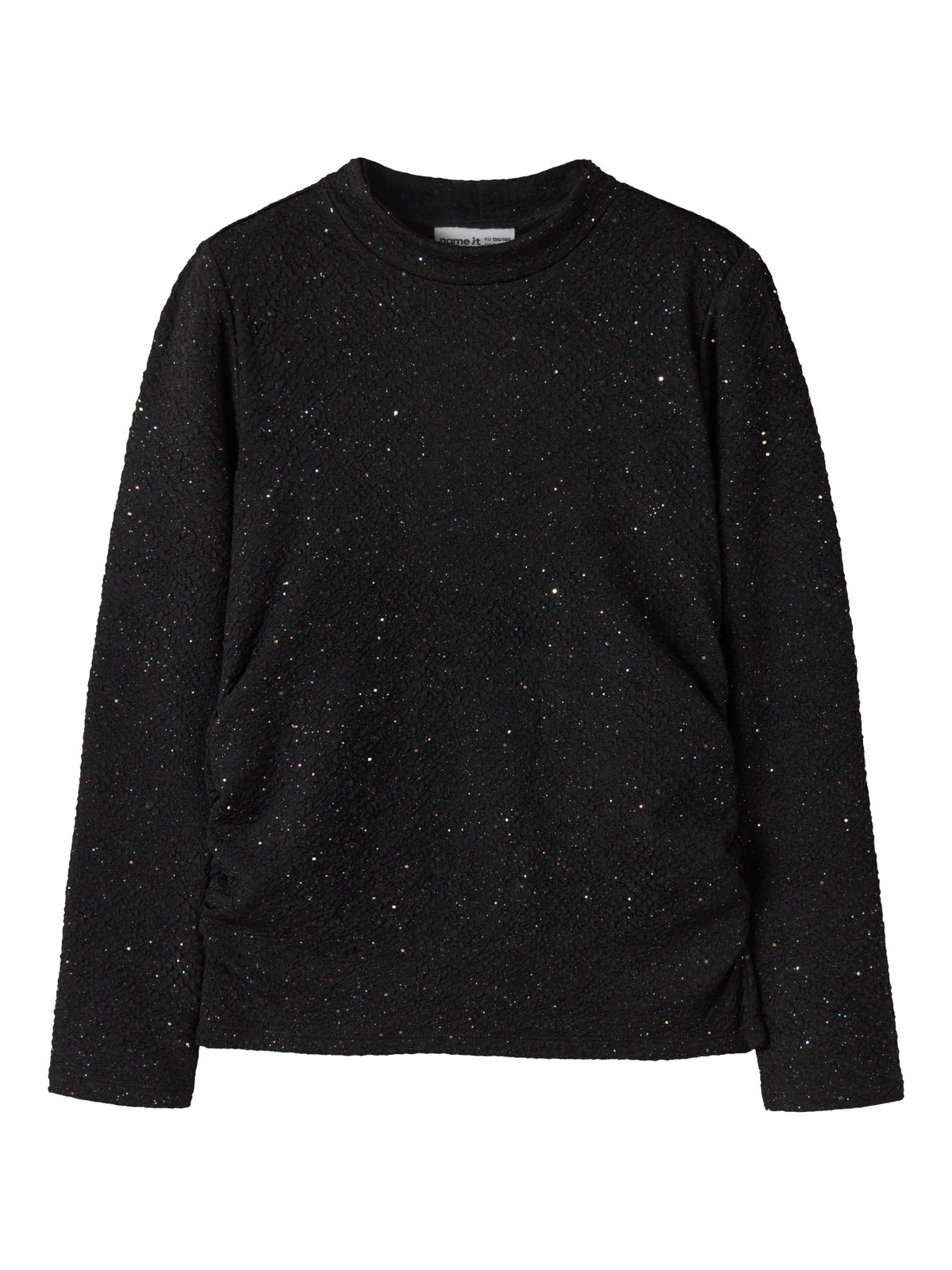 Name It Retna glittrig svart topp med hög hals för flicka framifrån