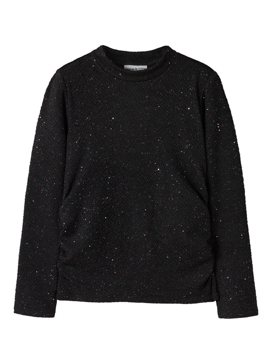 Name It Retna glittrig svart topp med hög hals för flicka framifrån