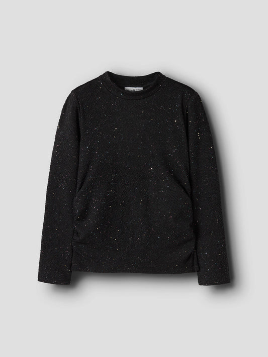 Name It Retna glittrig svart topp med hög hals för flicka framifrån