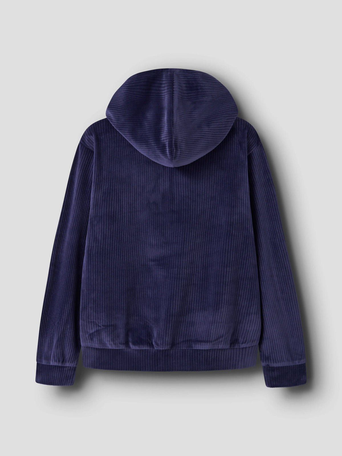 Name It Veloa ribbad velourhoodie för flicka i dov marinblå färg med huva och dragkedja bakifrån
