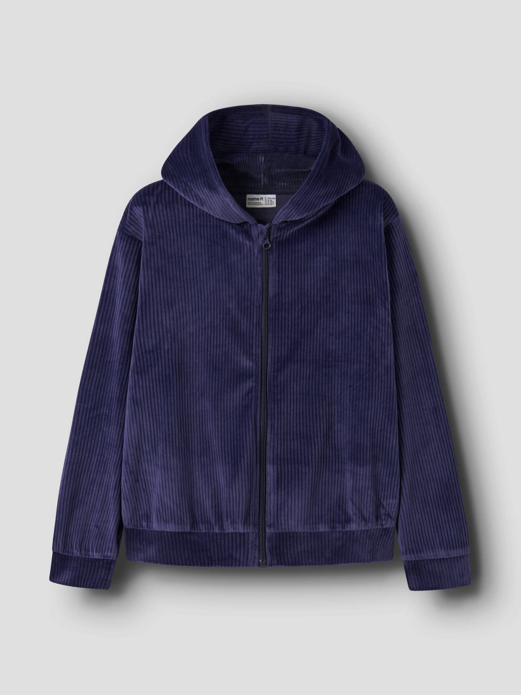 Evening Blue Veloa Ribbad Velourhoodie för barn flicka från Name it, framifrån