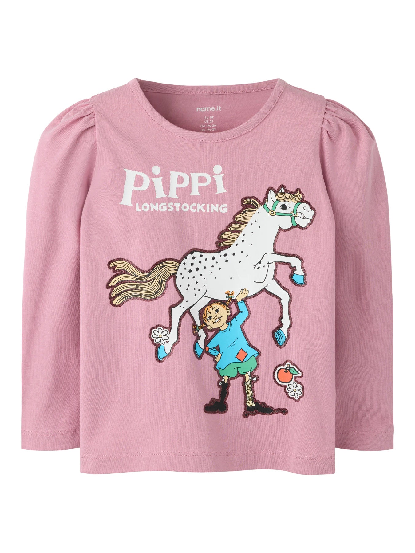 Name It Anna rosa långärmad tröja med Pippi Långstrump och Lilla Gubben för mini flicka.