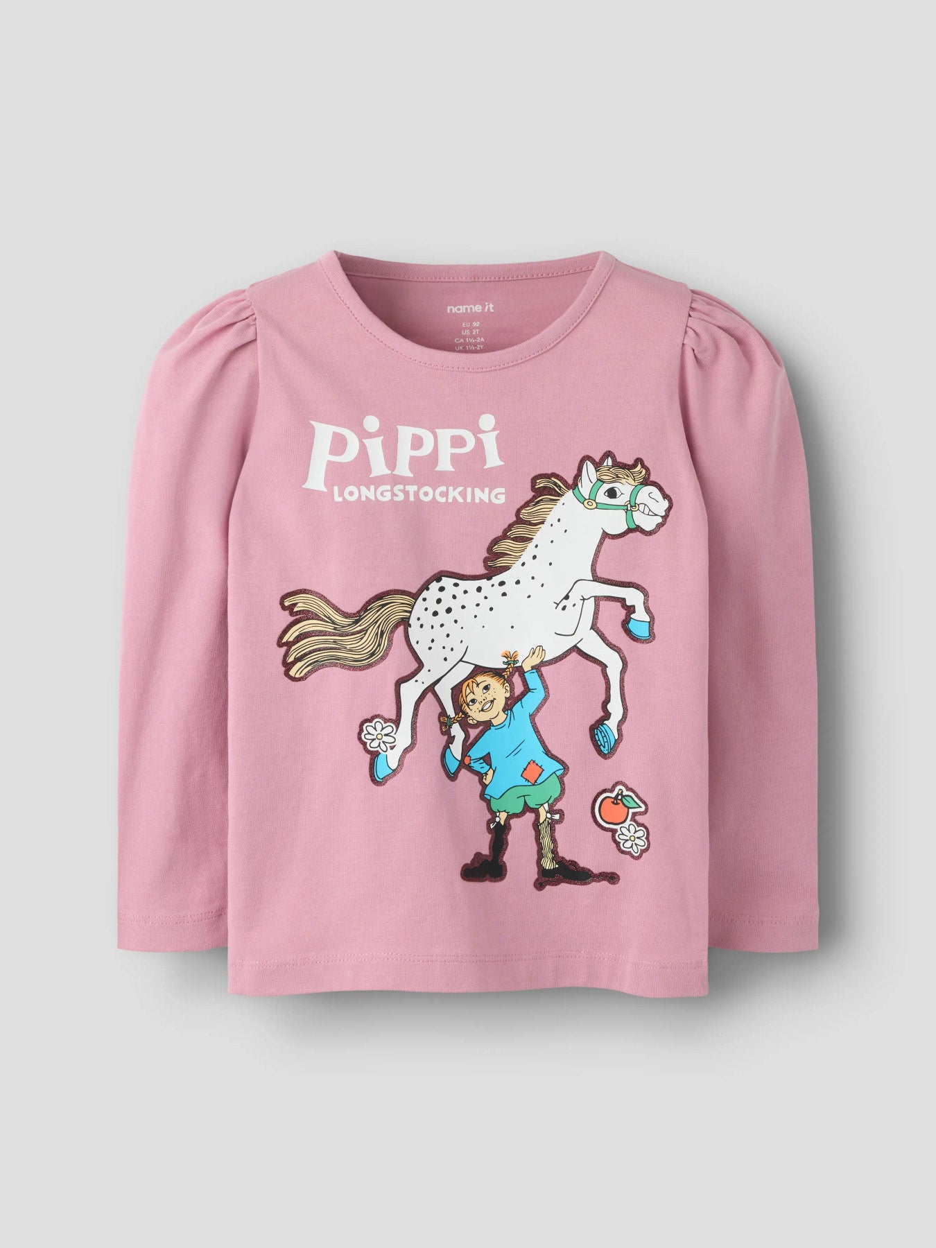 Name It Anna rosa långärmad tröja med Pippi Långstrump och Lilla Gubben för mini flicka.