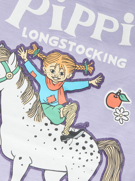 Name It Anna lila långärmad tröja med Pippi Långstrump och Lilla Gubben för mini flicka.