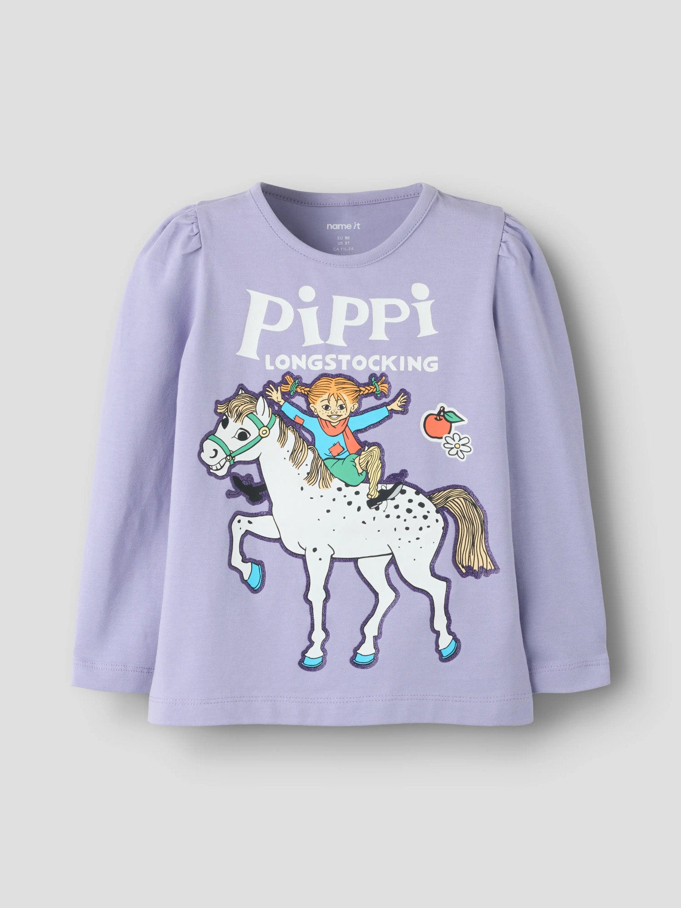Name It Anna lila långärmad tröja med Pippi Långstrump och Lilla Gubben för mini flicka.