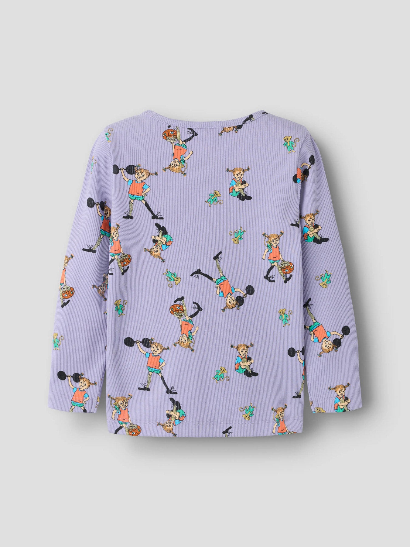 Name It Ara Pippi Långstrump långärmad ribbad tröja i ljuslila ekologisk bomull för flicka.