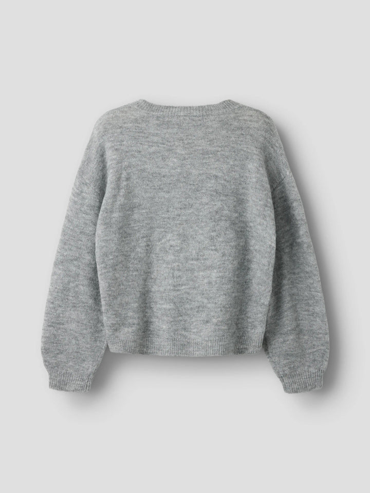 Name It Ogusse grå stickad tröja kids flicka med cremevita hjärtan