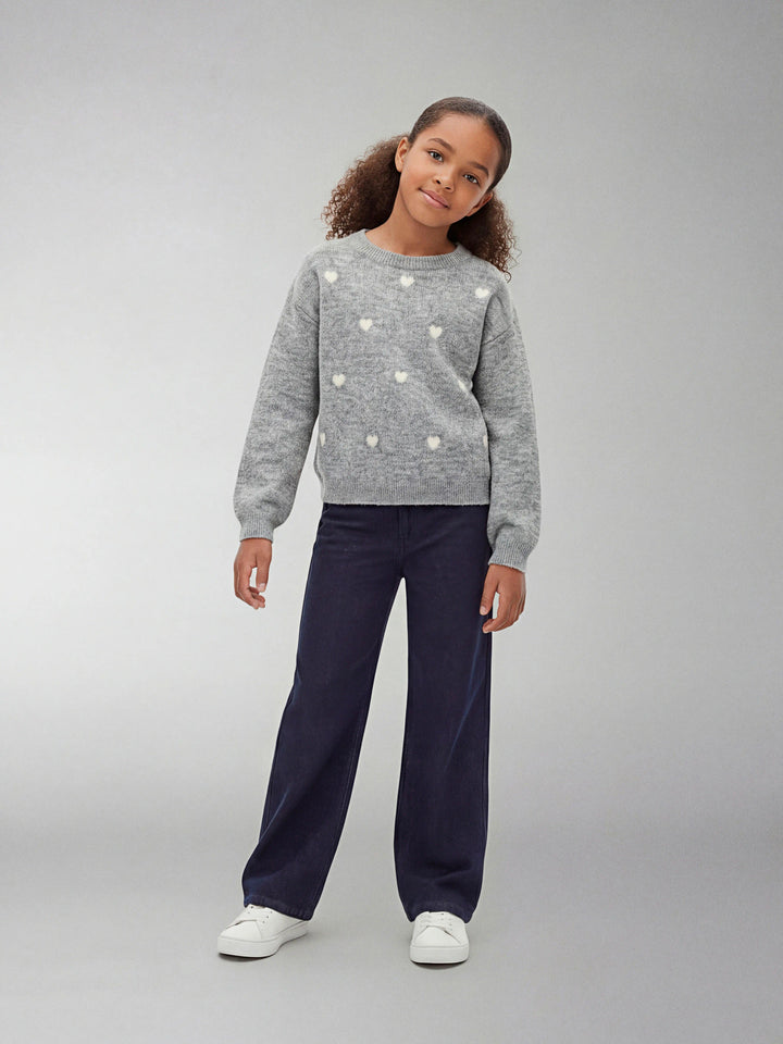 Name It Ogusse grå stickad tröja kids flicka med cremevita hjärtan