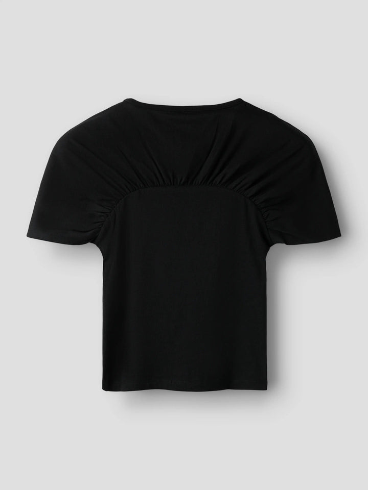 Name It Nalia svart t-shirt med rynkdetalj för flicka kids – 13263238