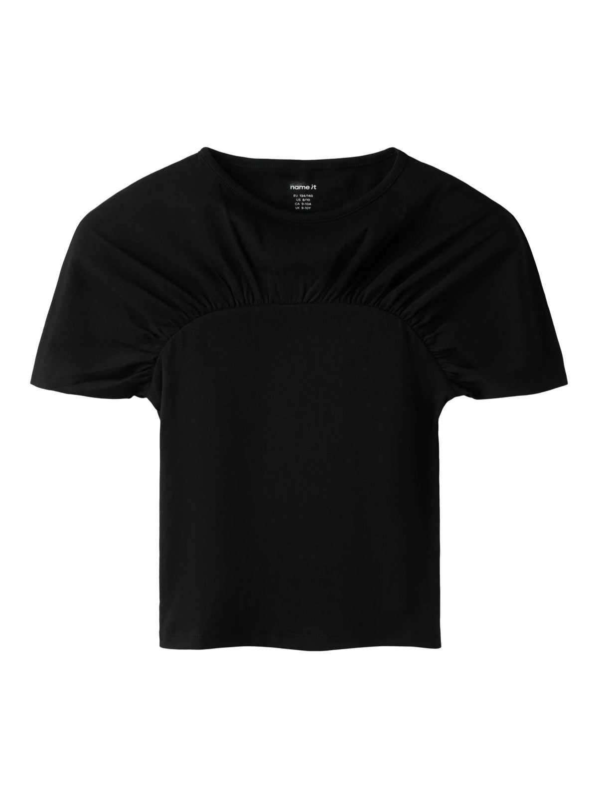 Name It Nalia svart t-shirt med rynkdetalj för flicka kids – 13263238