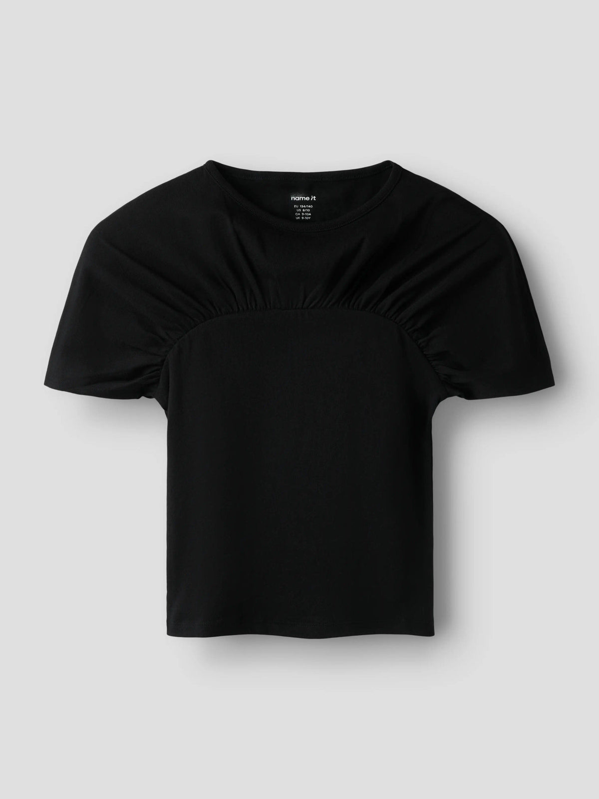 Name It Nalia svart t-shirt med rynkdetalj för flicka kids – 13263238