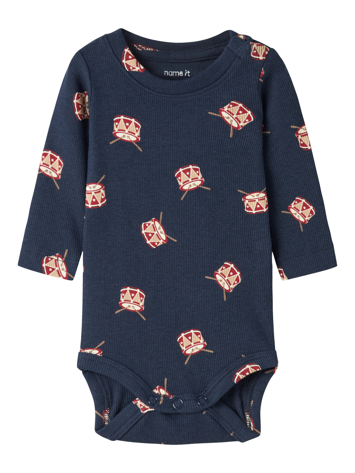Name It Ristmas mörkblå baby body pojke med julmotiv och trummor