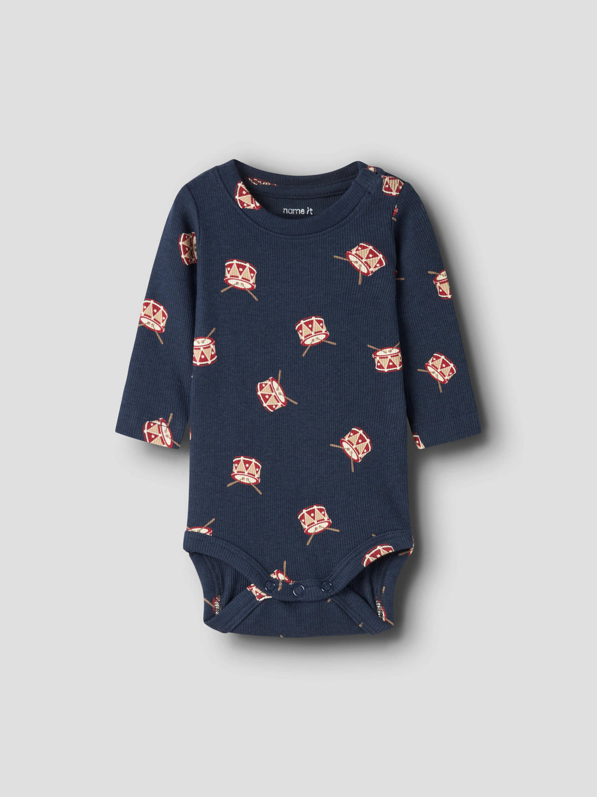 Name It Ristmas mörkblå baby body pojke med julmotiv och trummor