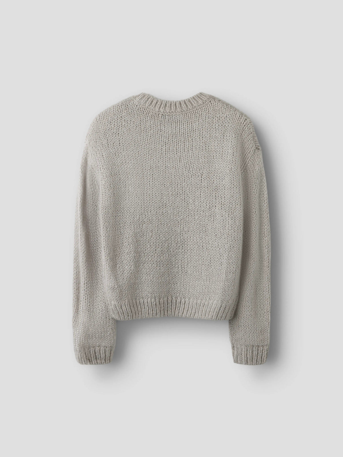 Bowsta kort stickad tröja i Light Grey Melange med vit rosett – bakifrån