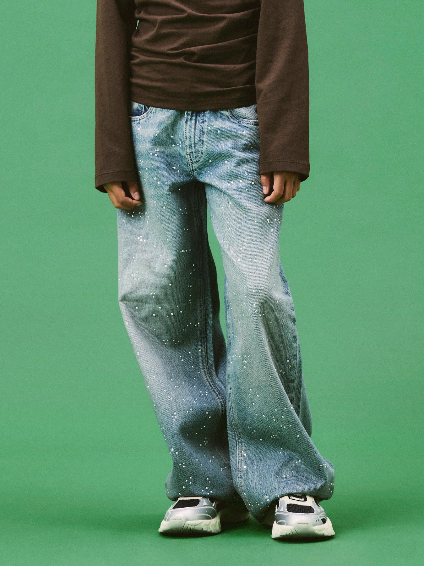 Name It Bella wide jeans med rhinestones i Vintage Medium Blue Denim för kids flicka.