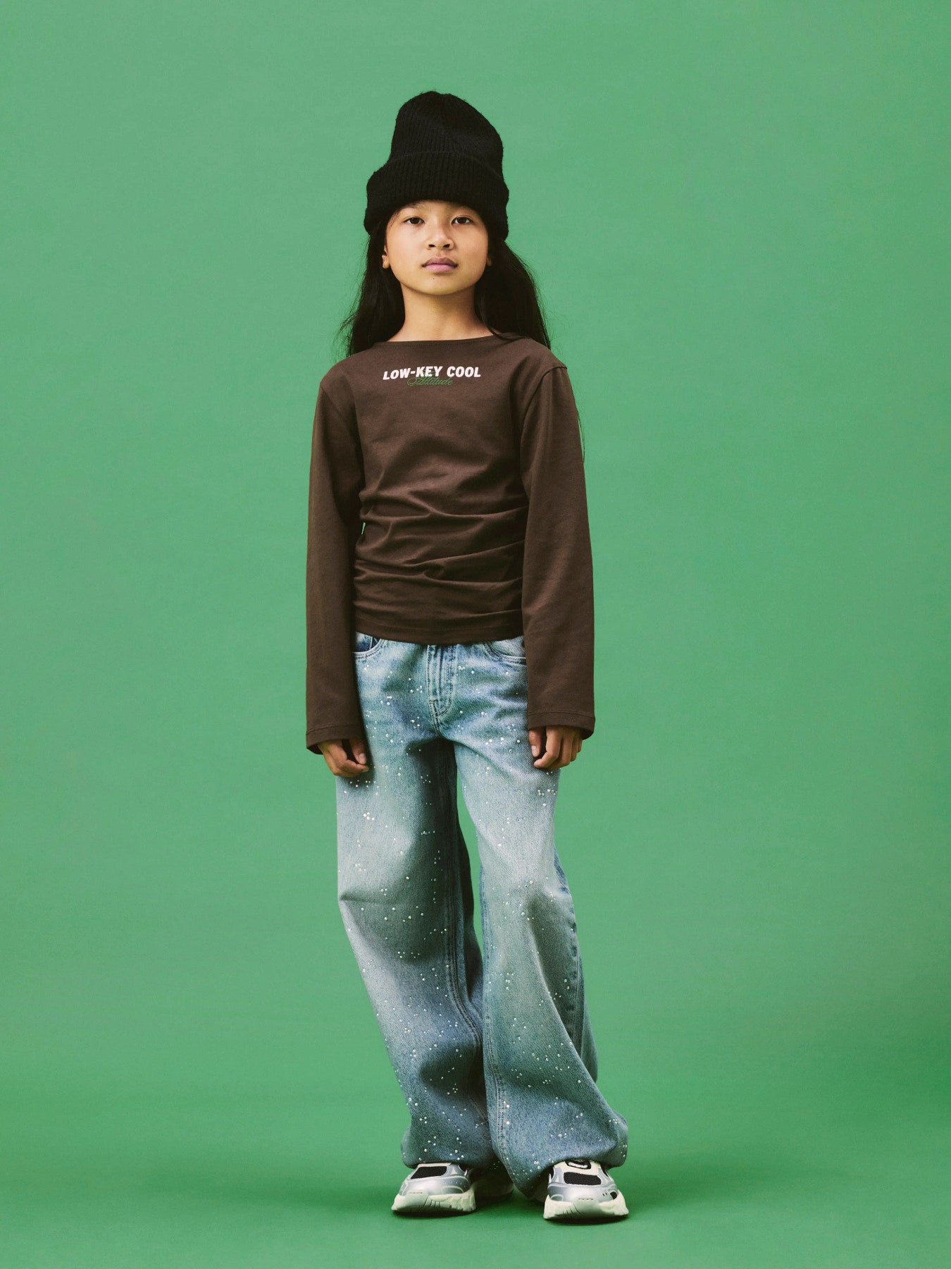 Name It Bella wide jeans med rhinestones i Vintage Medium Blue Denim för kids flicka.