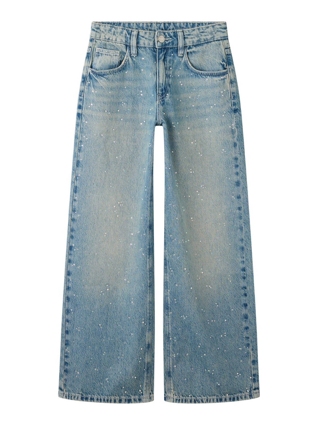 Name It Bella wide jeans med rhinestones i Vintage Medium Blue Denim för kids flicka.