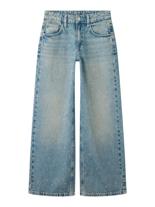 Name It Bella wide jeans med rhinestones i Vintage Medium Blue Denim för kids flicka.