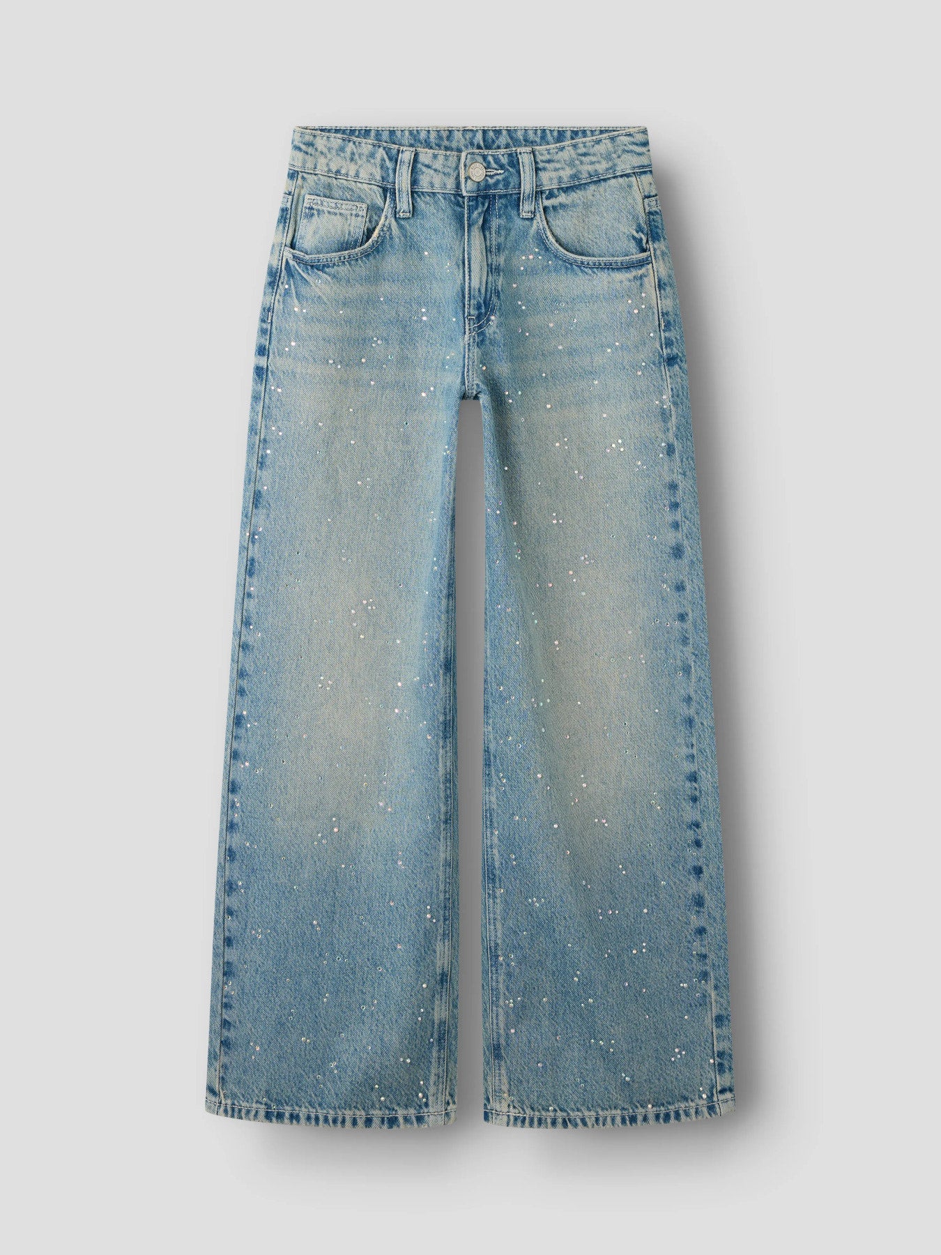 Name It Bella wide jeans med rhinestones i Vintage Medium Blue Denim för kids flicka.