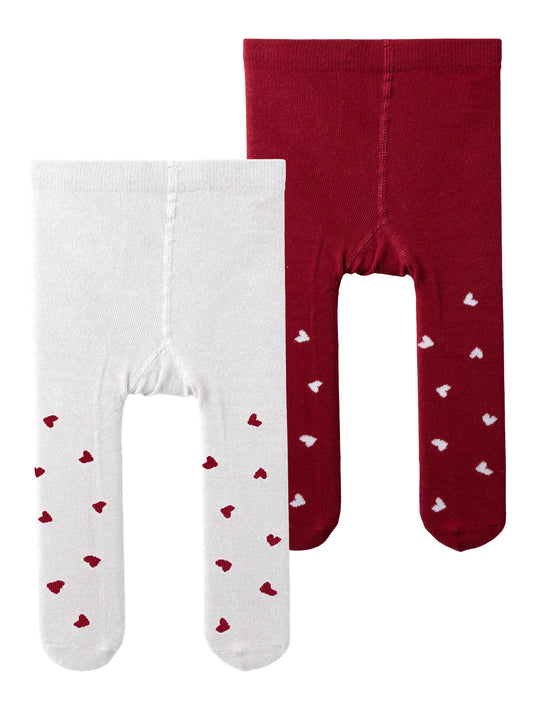 Name It Vichristmas julstrumpbyxor 2-pack babyflicka vita och röda med hjärtan