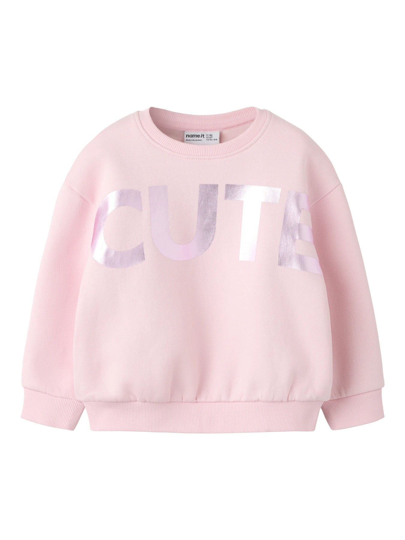 Name It Nille rosa sweatshirt med glansigt CUTE-tryck för flicka mini