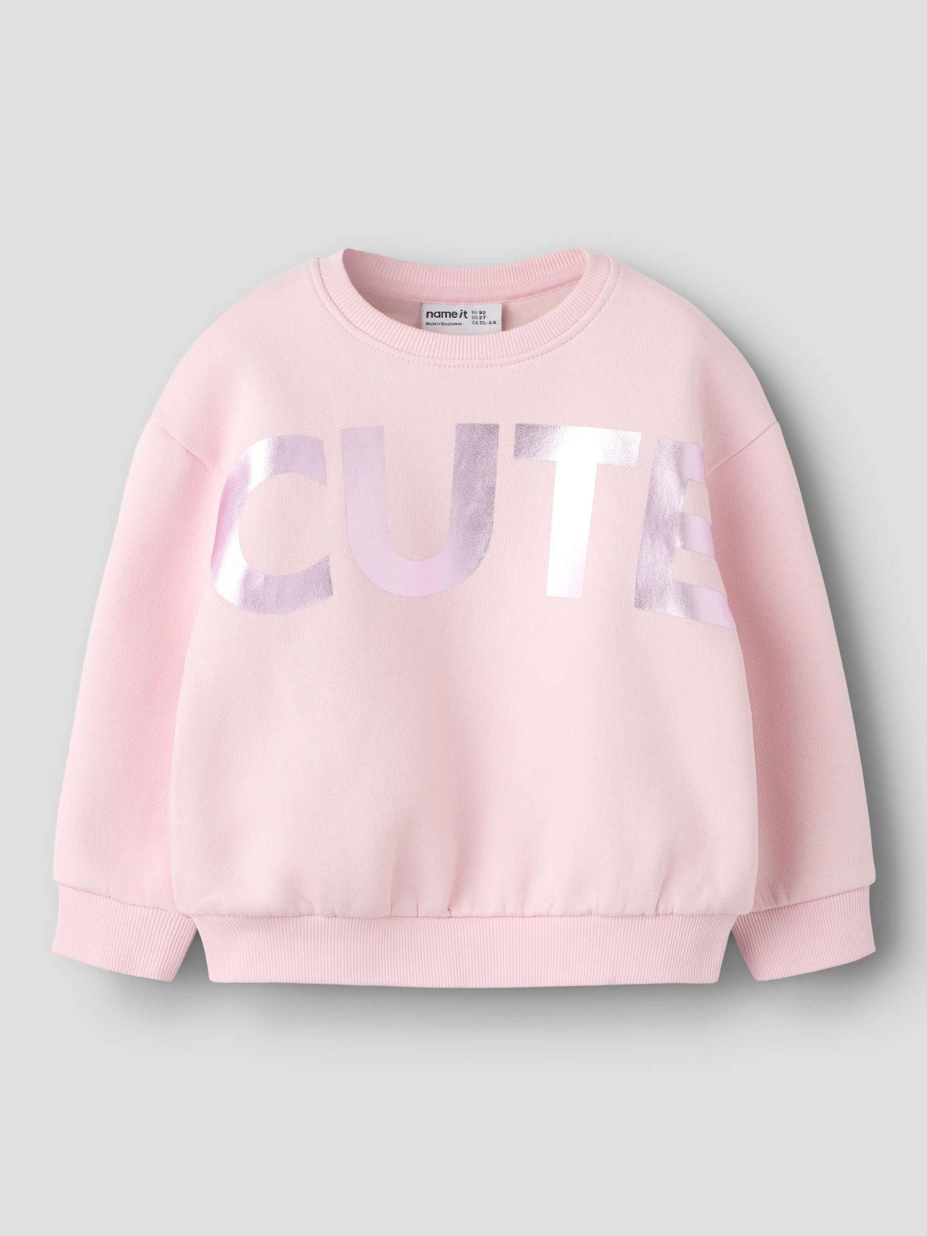 Name It Nille rosa sweatshirt med glansigt CUTE-tryck för flicka mini
