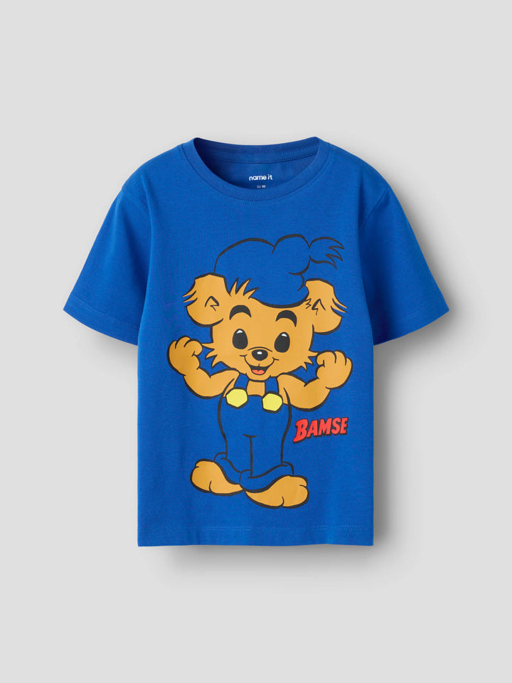 Kortärmad Bamse t-shirt i Strong Blue från Name It för pojke.