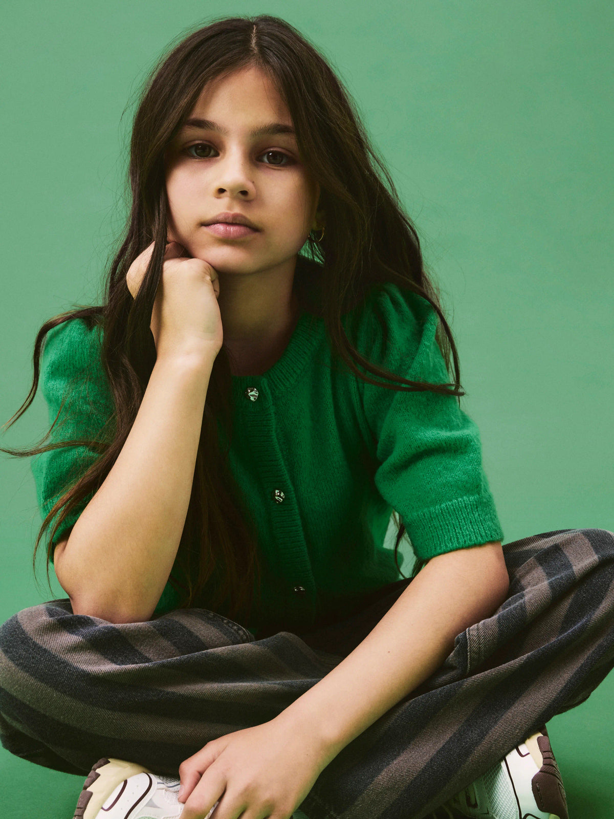 Name It Nellie stickad grön kofta med puffärm för flicka kids