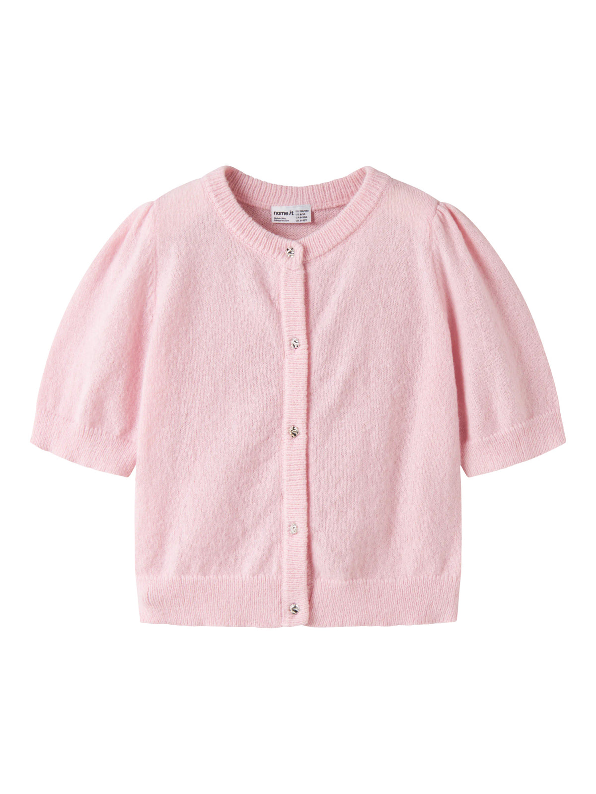 Name It Nellie stickad rosa kofta med puffärm för flicka kids