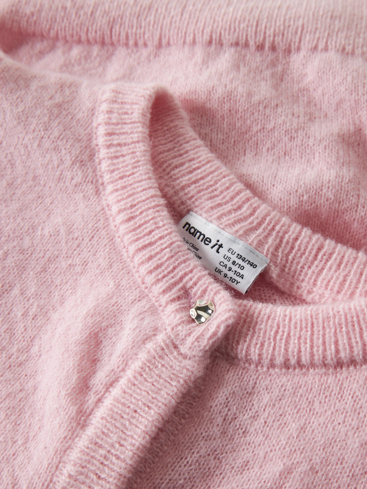Name It Nellie stickad rosa kofta med puffärm för flicka kids