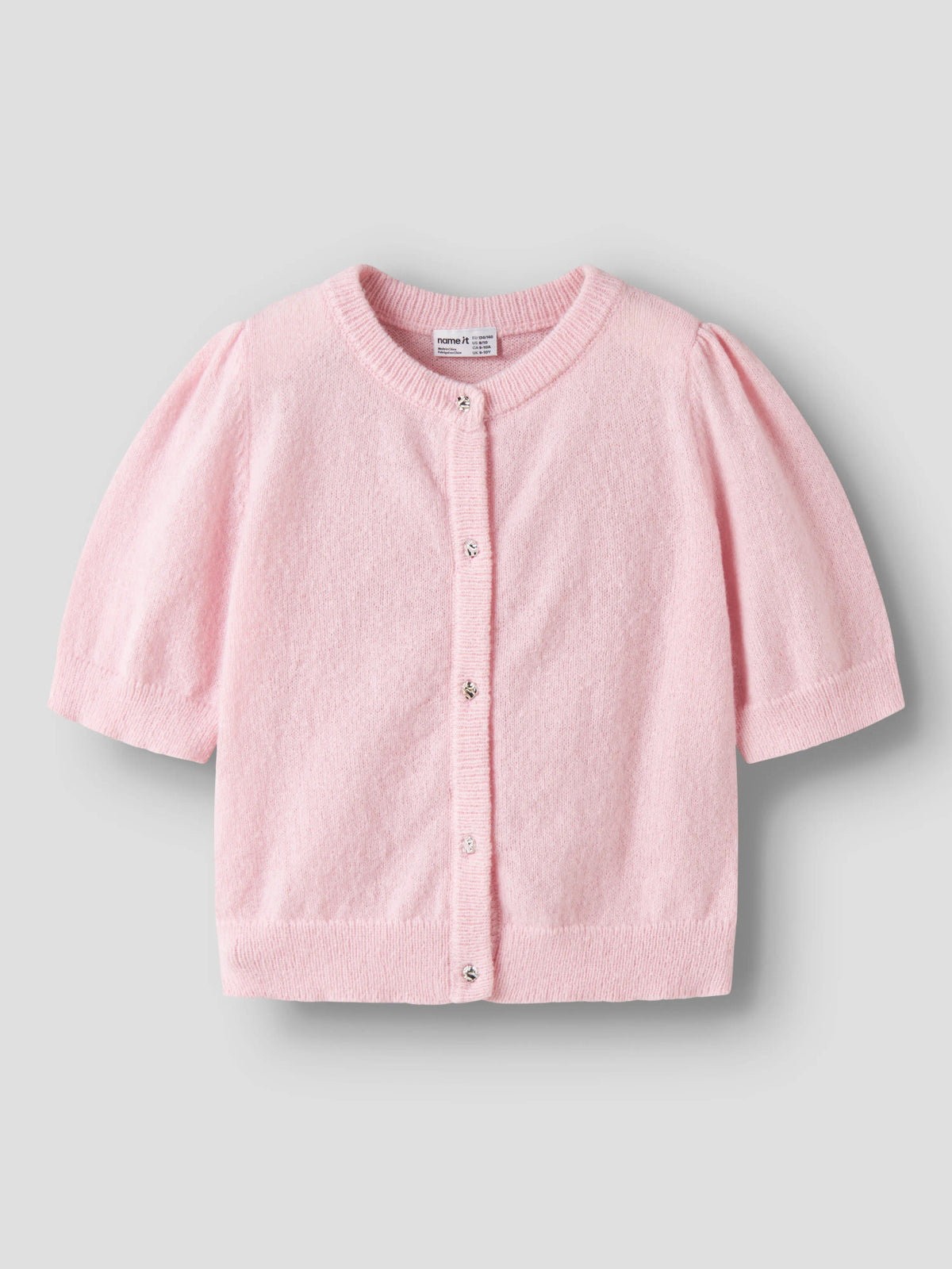 Name It Nellie stickad rosa kofta med puffärm för flicka kids