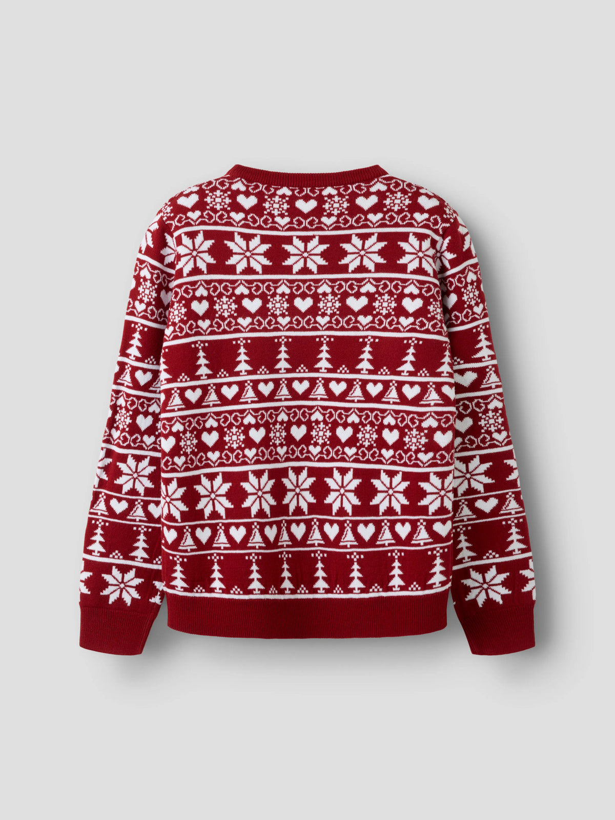 Name It Rismas stickad jultröja barn unisex röd med hjärtan granar och snöflingor