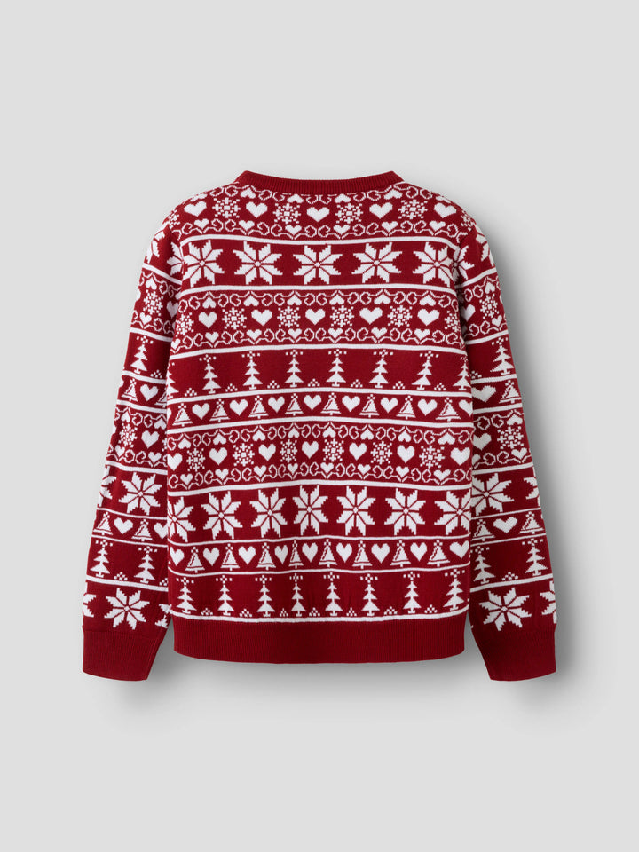 Name It Rismas stickad jultröja barn unisex röd med hjärtan granar och snöflingor