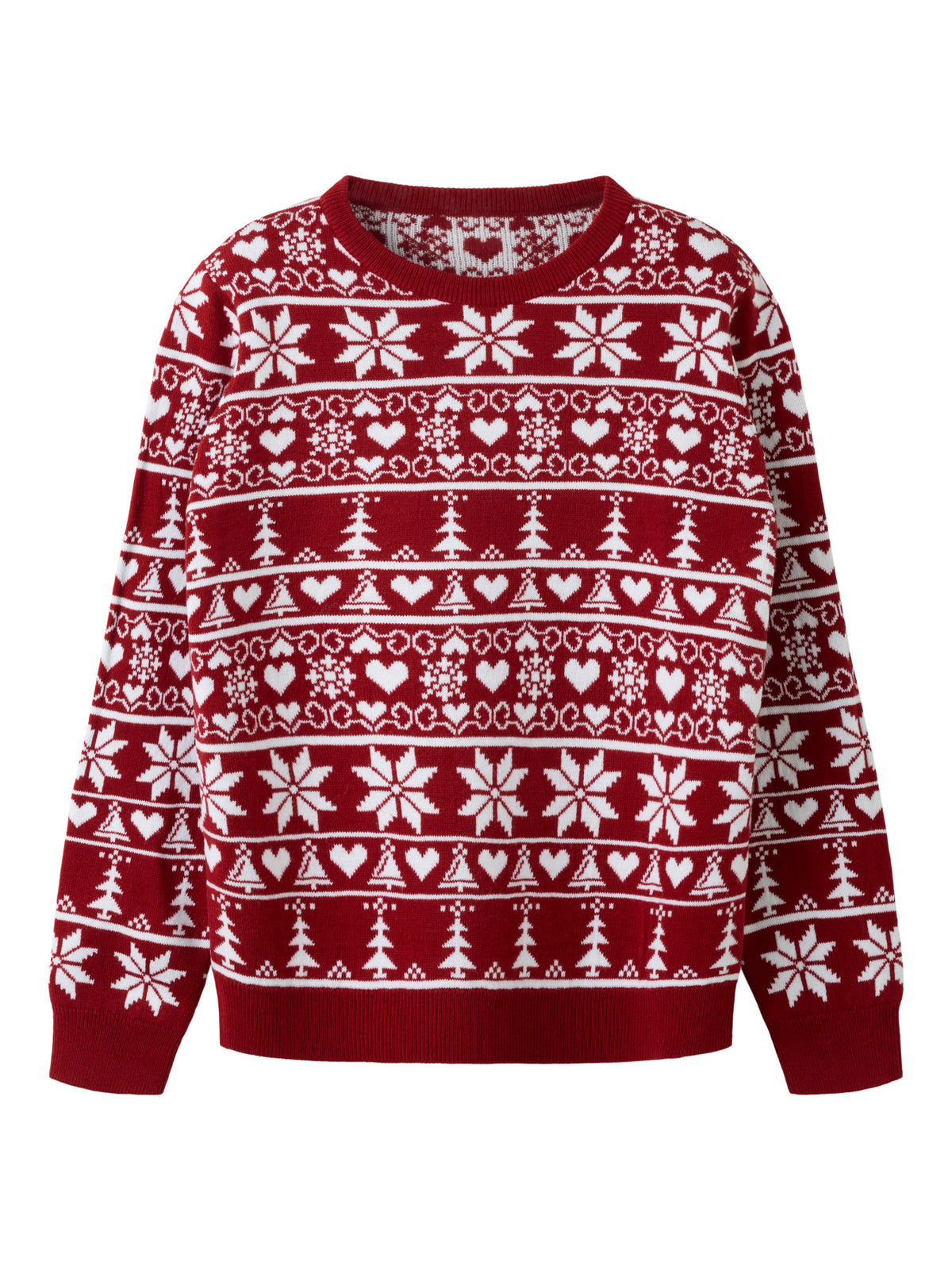 Name It Rismas stickad jultröja barn unisex röd med hjärtan granar och snöflingor