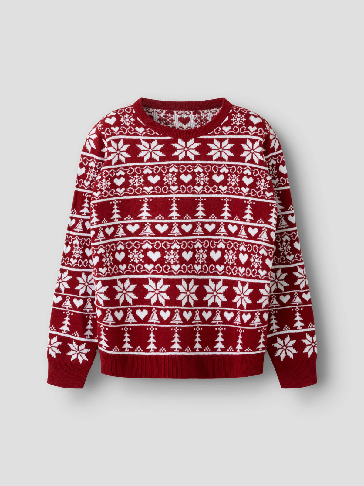 Name It Rismas stickad jultröja barn unisex röd med hjärtan granar och snöflingor