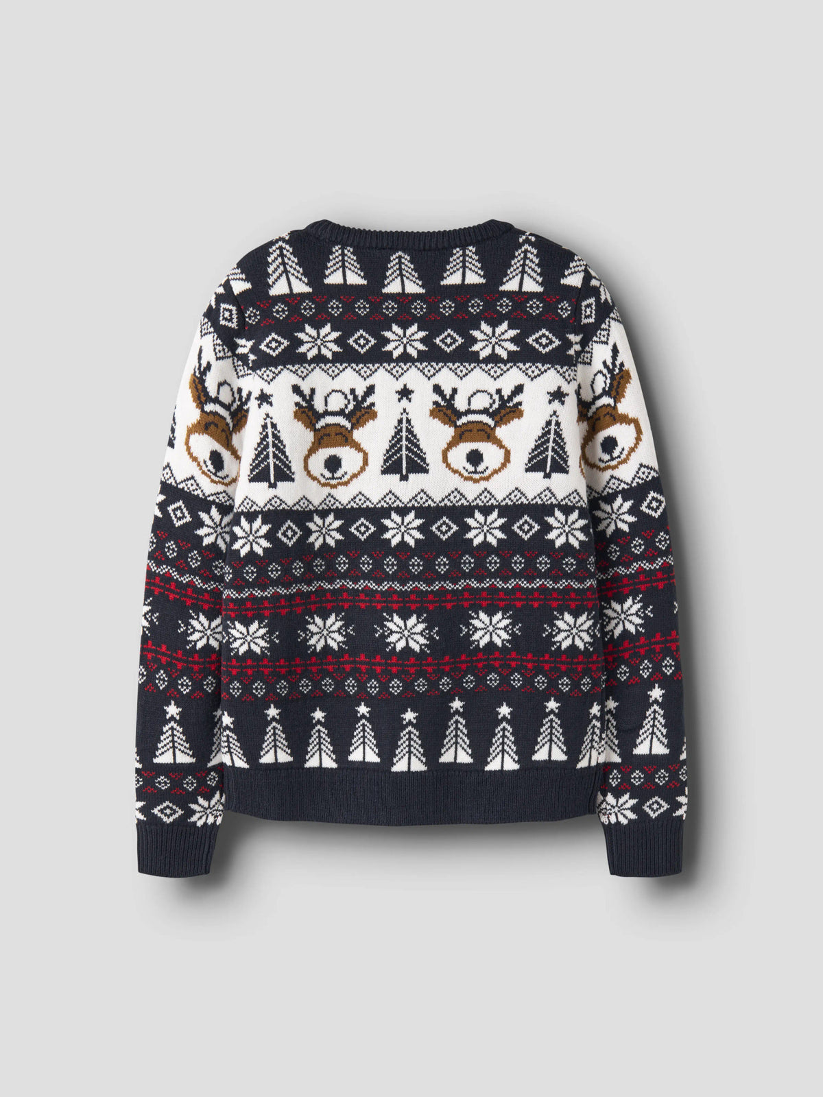 Name It Rismas stickad jultröja barn unisex marinblå med renar granar och snöflingor