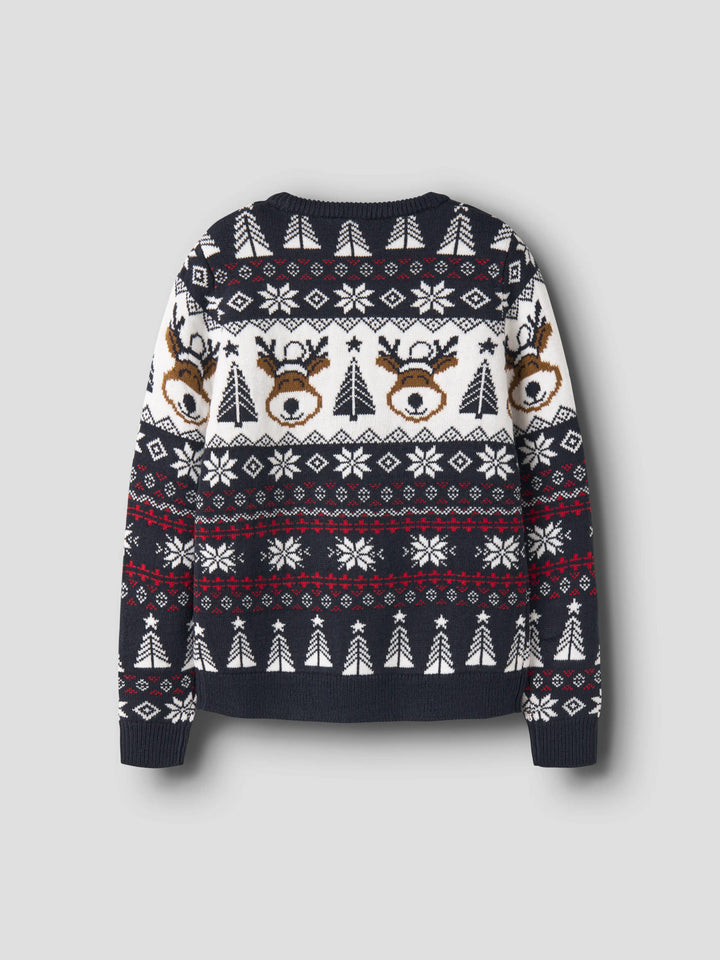 Name It Rismas stickad jultröja barn unisex marinblå med renar granar och snöflingor