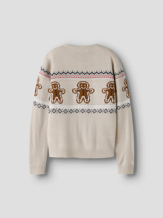 Name It Rismas stickad jultröja barn unisex beige med pepparkaksgubbar och julmönster