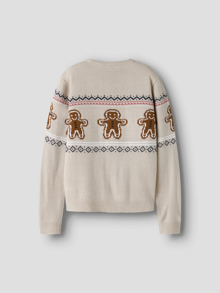 Name It Rismas stickad jultröja barn unisex beige med pepparkaksgubbar och julmönster