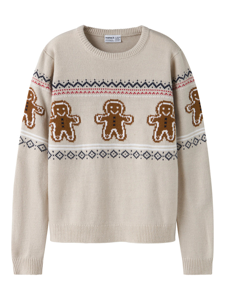 Name It Rismas stickad jultröja barn unisex beige med pepparkaksgubbar och julmönster