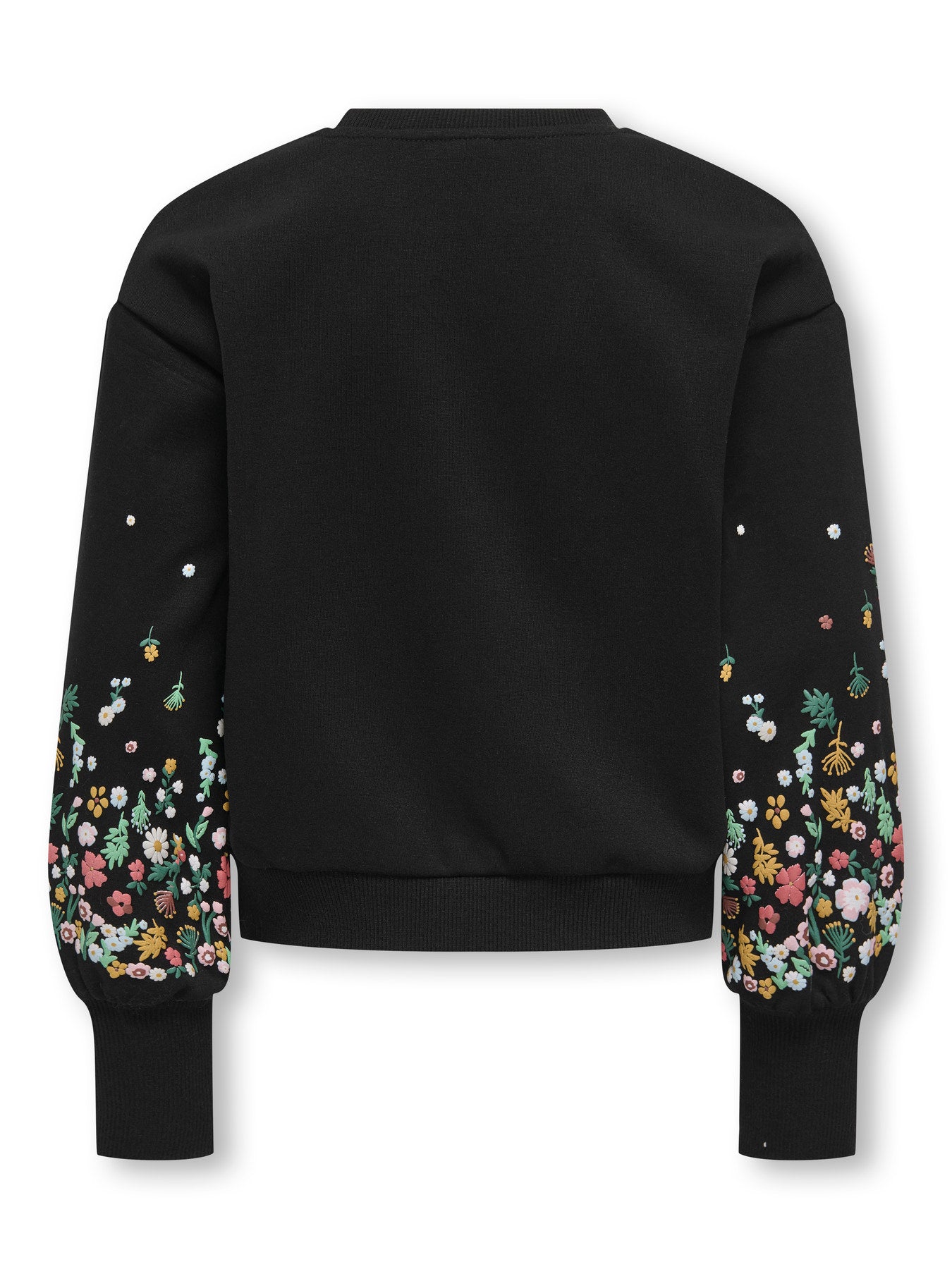 Svart sweatshirt för barn flicka från ONLY Girls med blommiga ärmar.