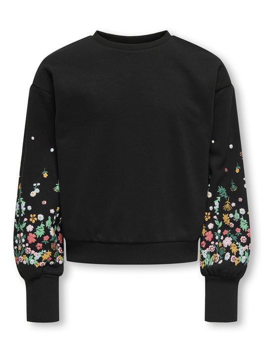 Svart sweatshirt för barn flicka från ONLY Girls med blommiga ärmar.