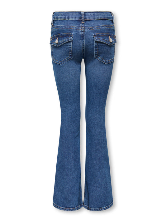 Kids Only Phoebe lågmidjade utsvängda jeans i mellanblå denim på ungdomstjej